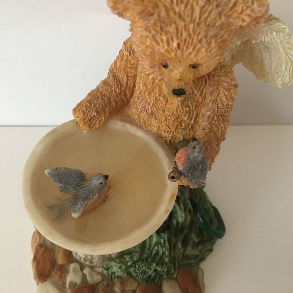 Teddy Angels Bruin & Bluebirds NURTURE & NATURE Birdbath & Birds Figurine 4" - Picture 3 of 11